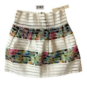 San Joy Women Semi Sheer Sexy Floral Mini Skirt Size M, White & Multi Colored